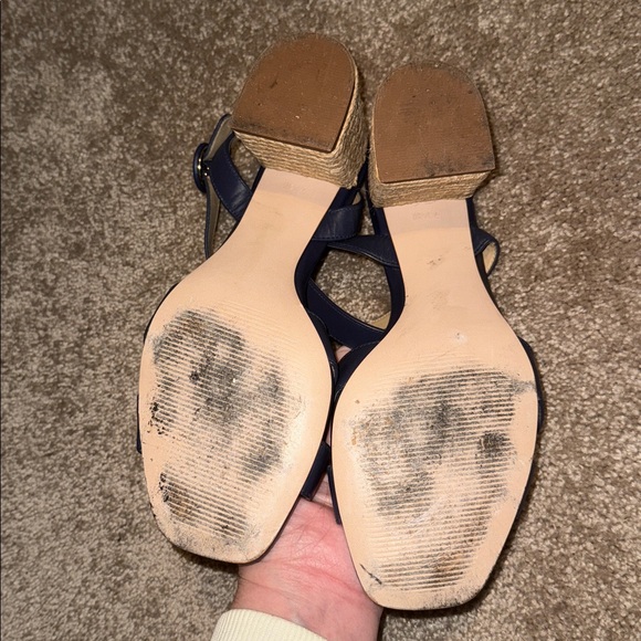 Talbots Siena Rope Heel/Soft Nappa Leather Sandals- navy 7.5 - Picture 5 of 6